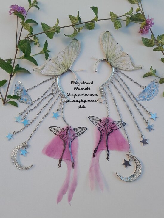 Jewelry - fairy luna butterfly wing silk organza wrap ear cuff earrings,fairy accessory